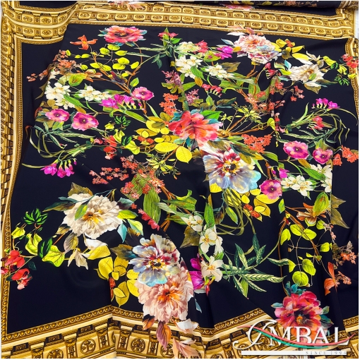 Шелк креповый дизайн Hermes платок 135х138 см с каймой и цветами