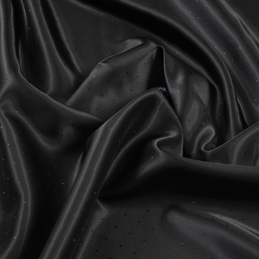 Вискозная подкладочная ткань угольного цвета с диагональной фактурой и горошинами