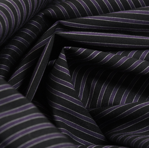 Хлопок стрейч рубашечный черно-фиолетовая полоска