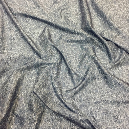 Подкладка вискозная жаккардовая серо-синего цвета абстрактные листики