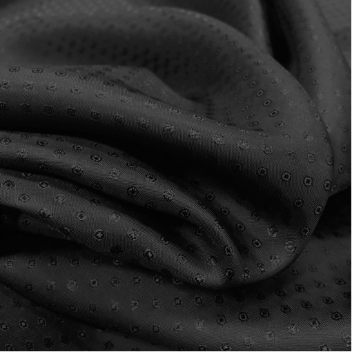 Подкладка вискозная жаккардовая черного цвета в мелкий горошек