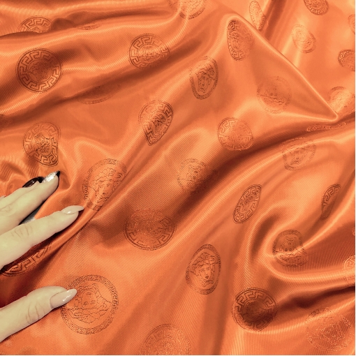 Подкладка вискозная с логотипами Versace ярко-оранжевого цвета