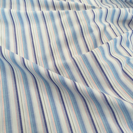 Ткань рубашечная стрейч х/б голубая полоска