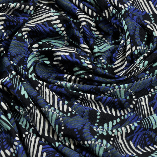 Вискоза стрейч с волнообразным рисунком оттенка темной морской волны