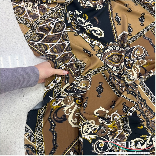 Вискоза плательная принт Etro геометрия и пейсли в горчично-коричневой гамме