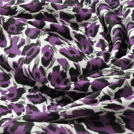 Костюмный хлопок стрейч фиолетовый леопард