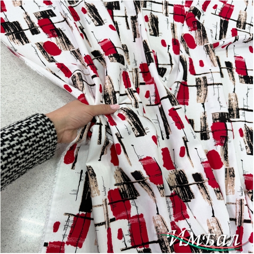 Вискоза плательная принт красно-черная геометрия