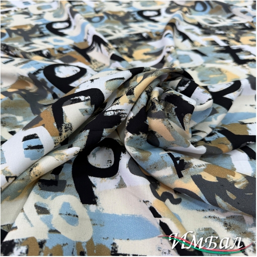 Вискоза плательная струящаяся принт стилизованные бело-голубые буквы