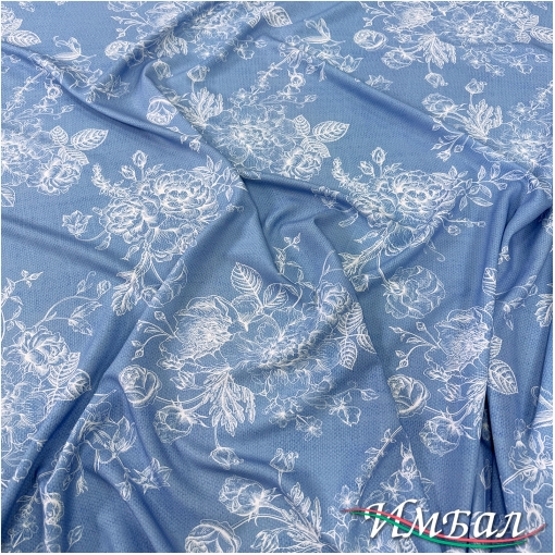 Вискоза плательная струящаяся принт абстрактные белые букеты на нежно-голубом фоне