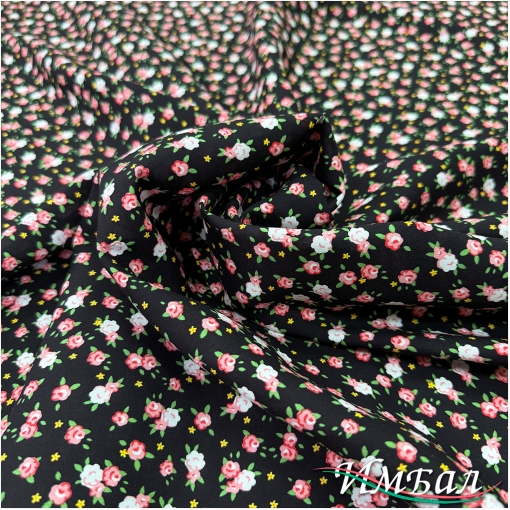 Вискоза плательная принт бабушкин сундук мелкие розочки на черном фоне