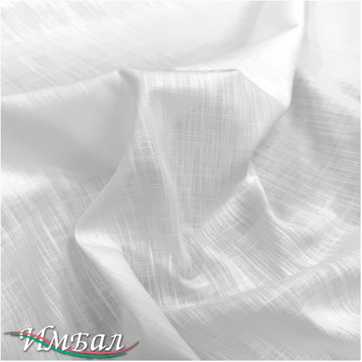 Лён с хлопком рубашечный стрейч белый тонкий с продольными штрихами 