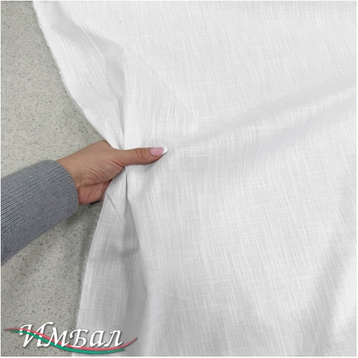 Лён с хлопком рубашечный стрейч белый тонкий с продольными штрихами 