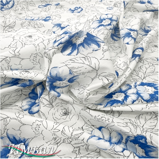 Хлопок со льном Alberta Feretti плательно-рубашечный стрейч цветы на белом фоне 