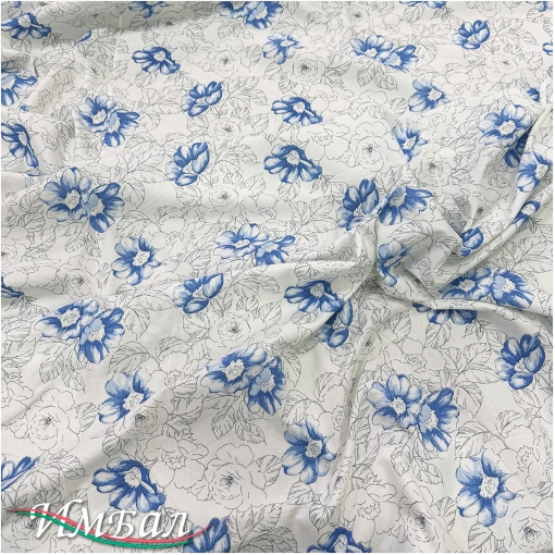 Хлопок со льном Alberta Feretti плательно-рубашечный стрейч цветы на белом фоне 