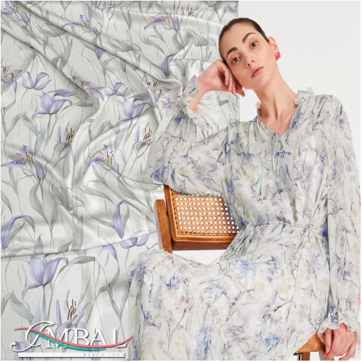 Вискоза плательная поплин струящаяся принт Blumarine нежные ирисы 