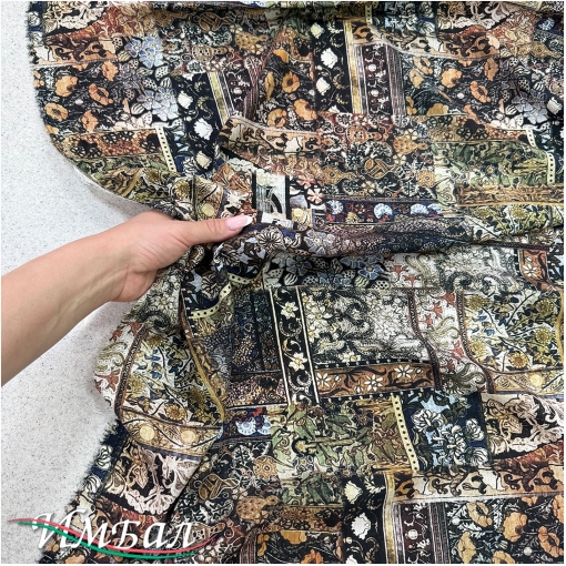 Вискоза плательная струящаяся принт пэчворк в коричнево-сизой гамме