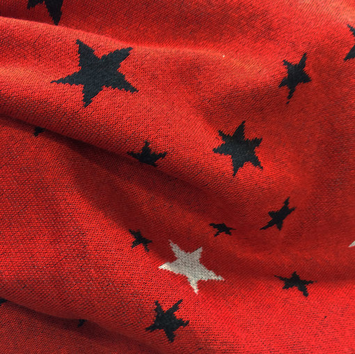 Джерси вискозное трикотажное мягкое теплое "Звезды на красном фоне"