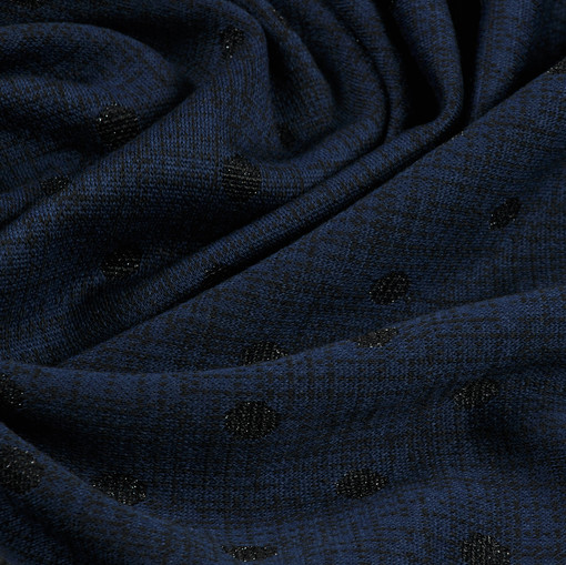 Темно-синий джерси стрейч с черным гороховым рисунком