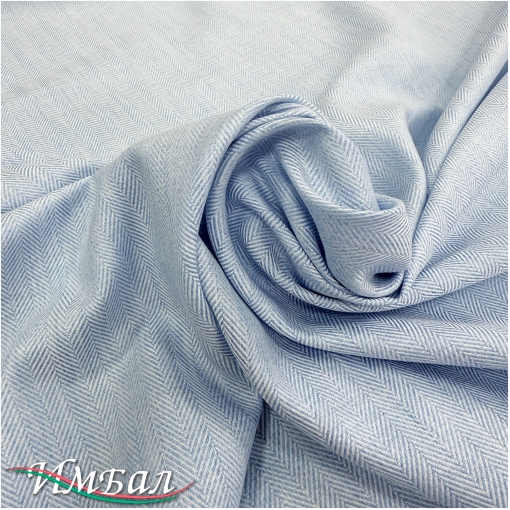 Хлопок со льном стрейч плательно-рубашечный нежно-голубая ёлочка