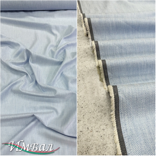 Хлопок со льном стрейч плательно-рубашечный нежно-голубая ёлочка