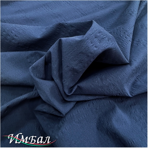 Хлопок со льном плательно-рубашечный стрейч с фактурой тёмно-синий