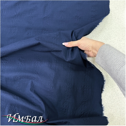 Хлопок со льном плательно-рубашечный стрейч с фактурой тёмно-синий