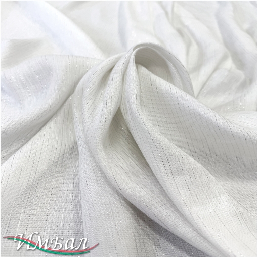 Хлопок со льном нарядный плательный "серебристый дождик" на белом фоне