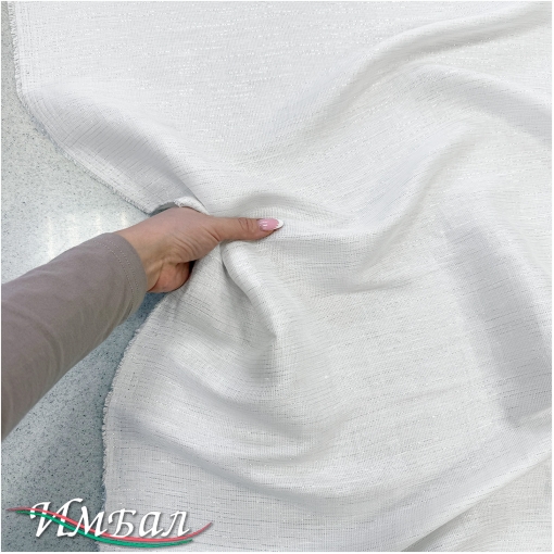 Хлопок со льном нарядный плательный "серебристый дождик" на белом фоне