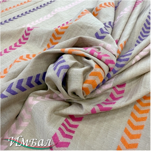 Лен с вискозой костюмно-плательный вышитые разноцветные елочки