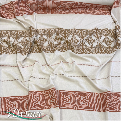 Лен с вискозой стрейч костюмно-плательный с вышитым купоном