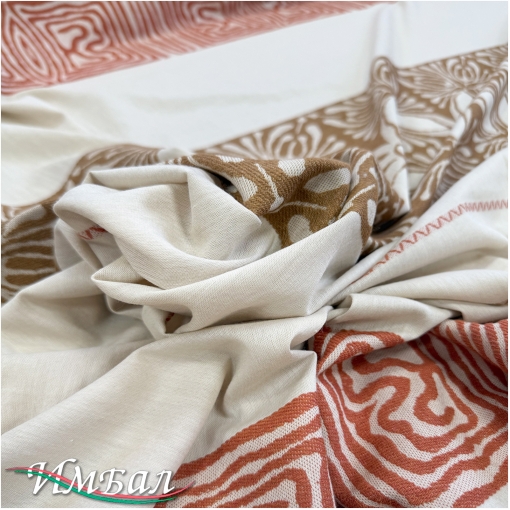 Лен с вискозой стрейч костюмно-плательный с вышитым купоном