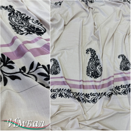 Лен с вискозой стрейч костюмно-плательный дизайн пейсли с вышитым купоном