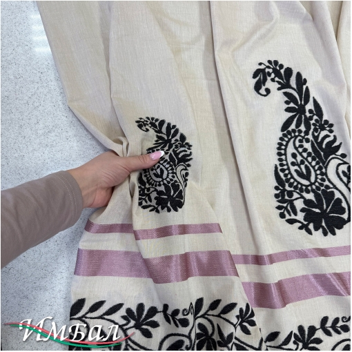 Лен с вискозой стрейч костюмно-плательный дизайн пейсли с вышитым купоном