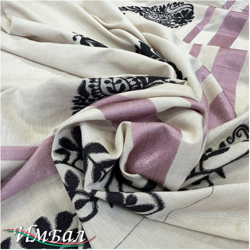 Лен с вискозой стрейч костюмно-плательный дизайн пейсли с вышитым купоном