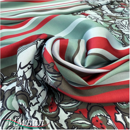 Вискоза поплин дизайн Aspesi купон в ментолово-красных тонах