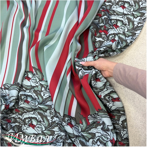 Вискоза поплин дизайн Aspesi купон в ментолово-красных тонах