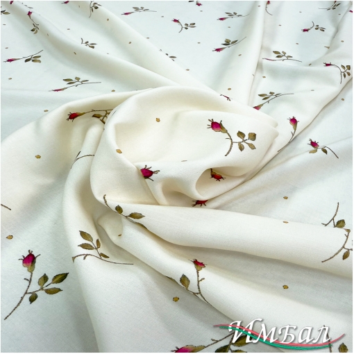 Вискоза плательная струящаяся принт мелкие бутоны роз на ванильном фоне