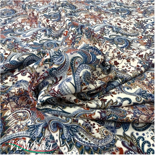 Вискоза плательная струящаяся дизайн сизо-коричневые пейсли и вензеля