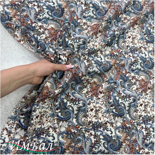 Вискоза плательная струящаяся дизайн сизо-коричневые пейсли и вензеля