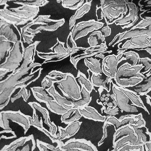 Жаккард нарядный двухсторонний серо-черный цветочный дизайн