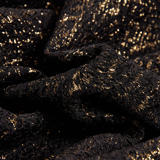 Нарядная двухслойная ткань креш черного цвета с золотым напылением