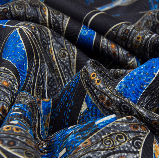 Жаккардовый шелк галстучно-рубашечный сине-черный принт