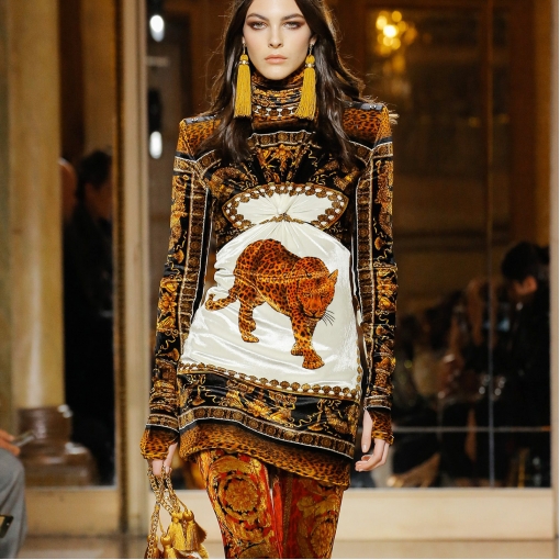 Трикотаж хлопчатобумажный теплый принт Versace леопард и вензеля