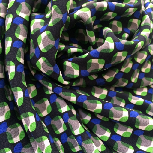 Вискоза плательная мягкая Prada геометрия в сине-зеленых тонах