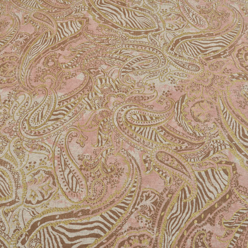 Костюмная шерсть грязно-розового цвета с золотым огуречным принтом