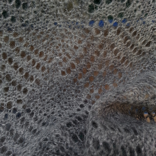 Шерстяное ажурное полотно серое с нежным серебристым люрексом
