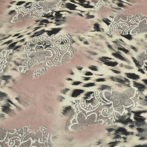 Трикотаж под ангору грязно-розовый с леопардом и кружевным рисунком