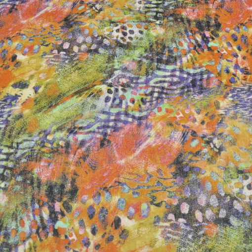 Вискозный трикотаж вязанный типа ангоры с разноцветным оранжево-зеленым рисунком