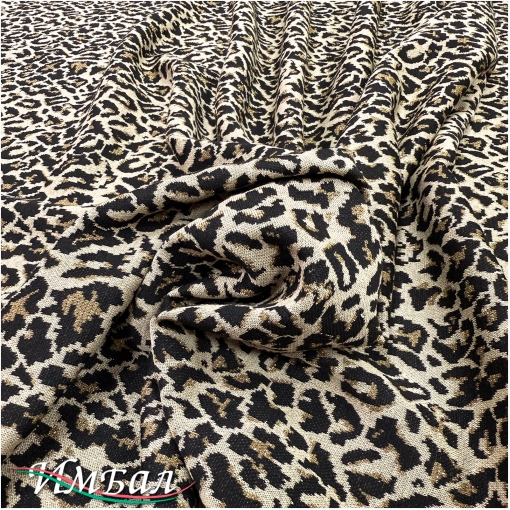 Джерси вискозное нарядное стрейч дизайн Luisa Spagnoli леопард с люрексом на песочном фоне