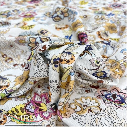 Ткань плательная хлопок с вискозой дизайн ETRO нежные цветочки на молочном фоне